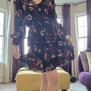 Source Unknown Black and Pink Floral Midi Dress